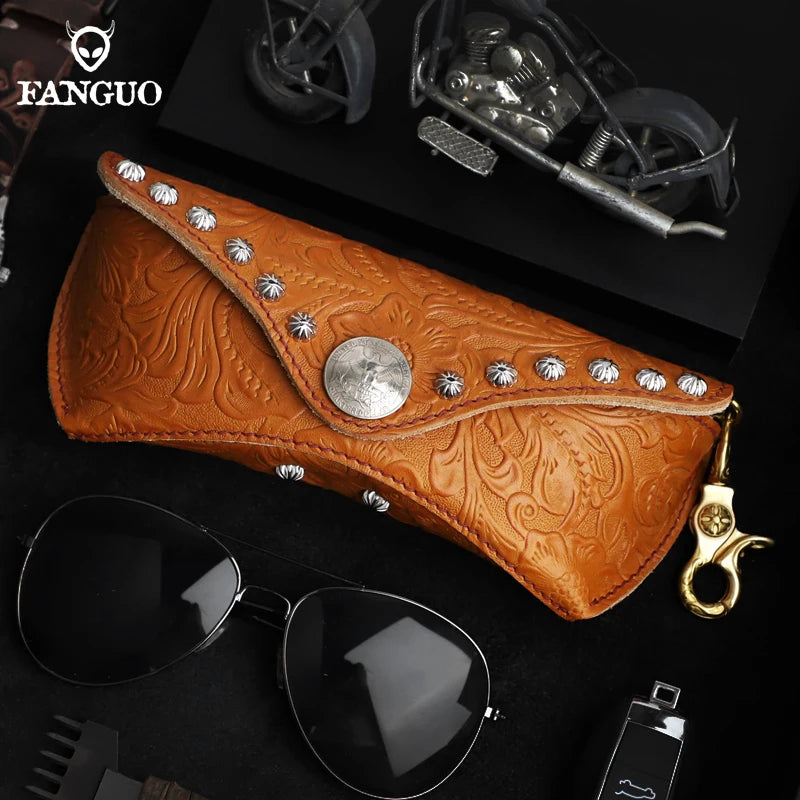 Handmade Genuine Leather Eyeglasses Case – Ostrich Embossed Sunglasses Holder