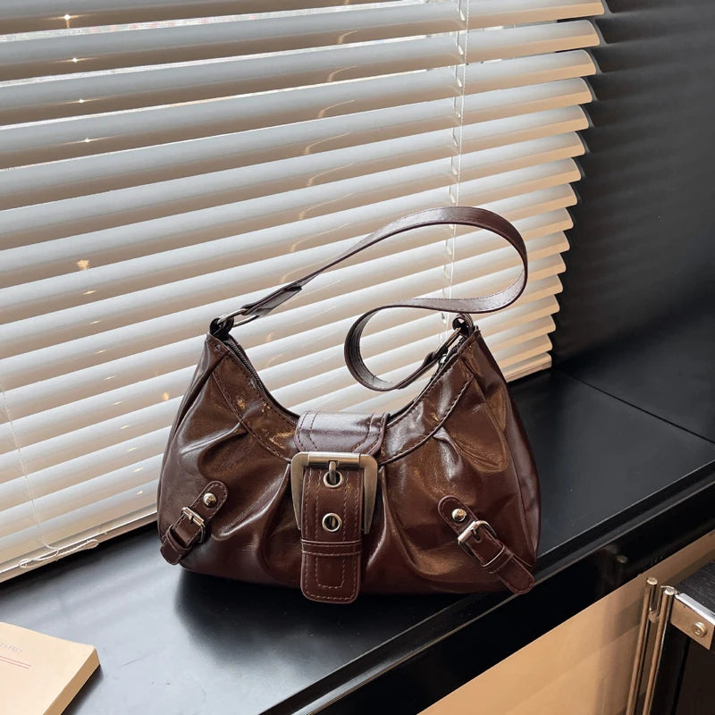 Y2K Pleated Hobo Shoulder Bag – Maillard Style Underarm Clutch