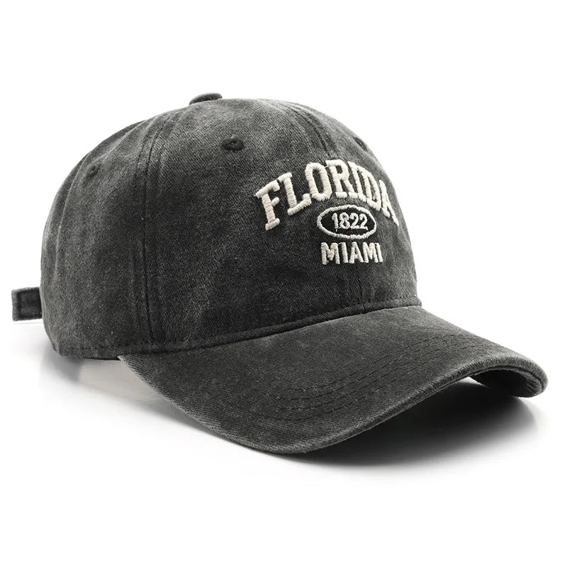 Vintage Washed Baseball Cap – Florida Embroidery Snapback Hat