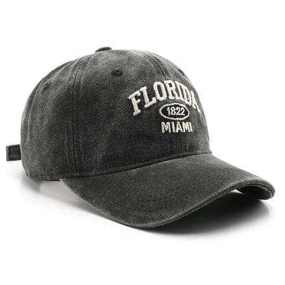 Vintage Washed Baseball Cap – Florida Embroidery Snapback Hat