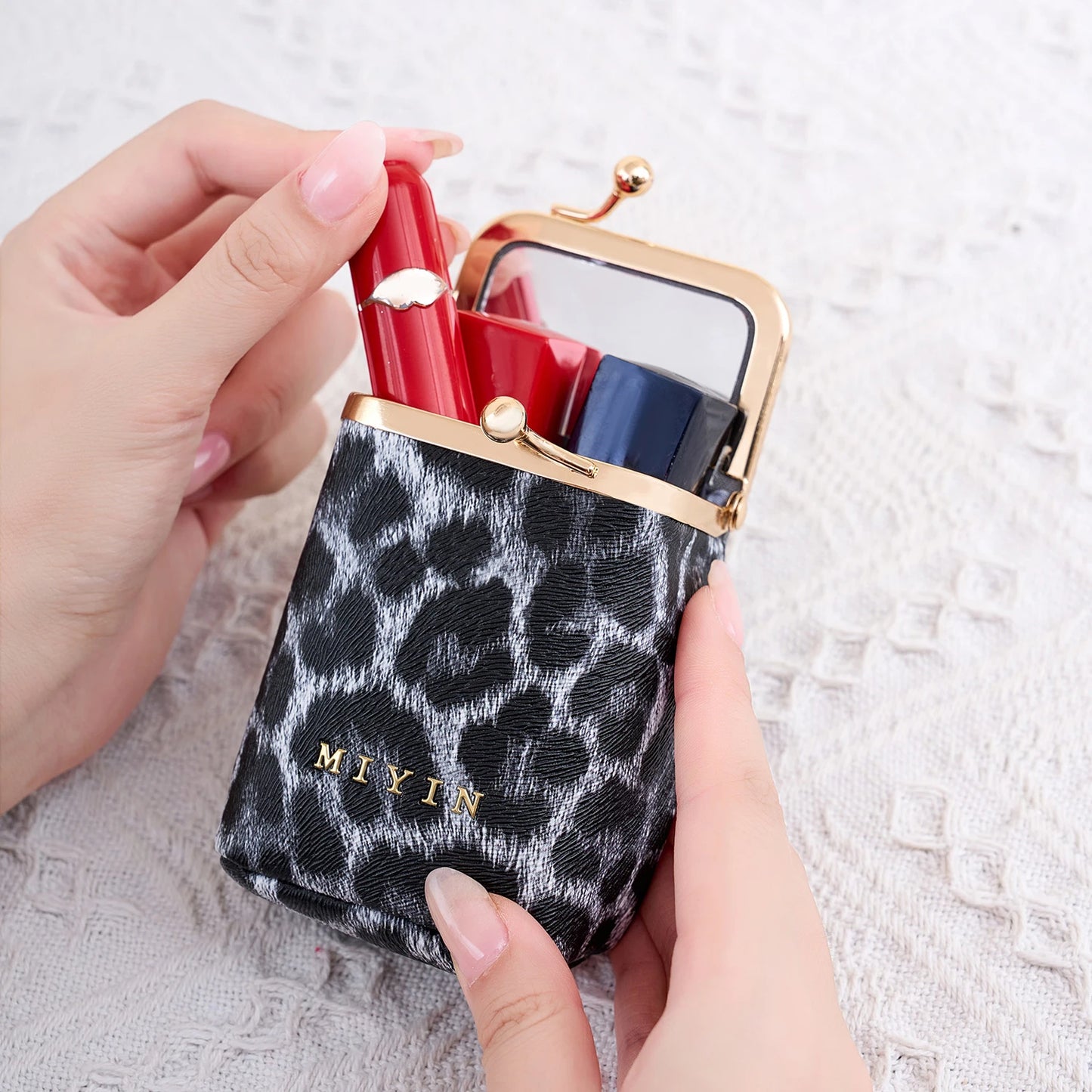Mini Lipstick Organizer & Jewelry Coin Purse with Kiss-Lock Clasp