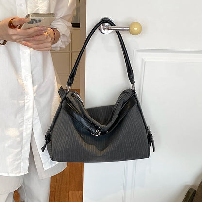Moods Business Style Shoulder Cross Body Hobo Bags Women Cotton Fabric Striped Large Capacity