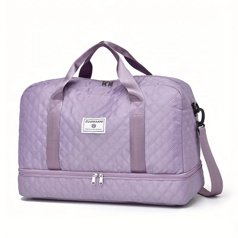 Large Capacity Nylon Travel Duffel Bag with Shoe Compartment