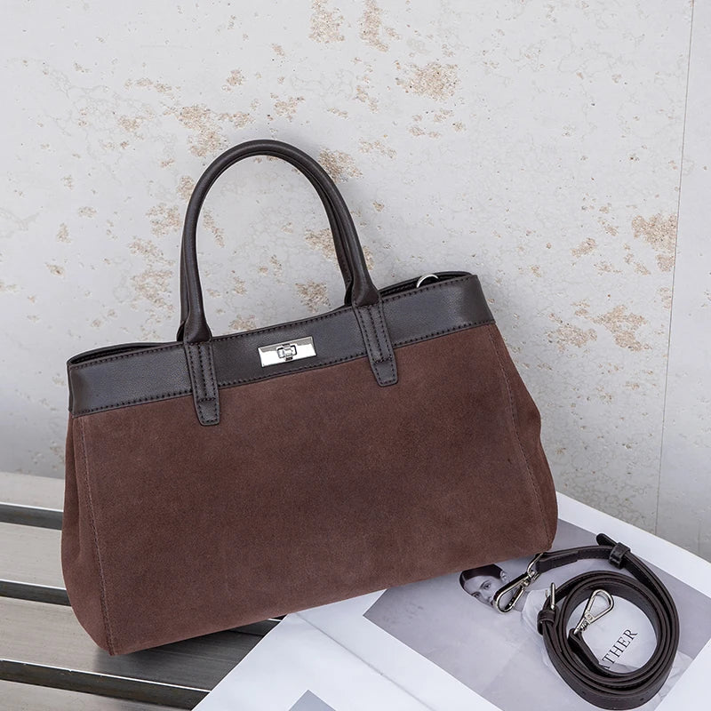 Women's Suede Leather Shoulder Bag – Soft Cowhide Handbag