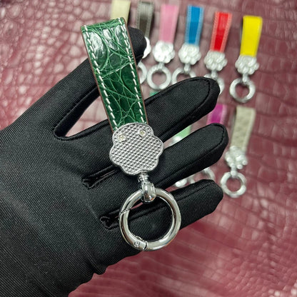 Genuine Crocodile Leather Cat Paw Rhinestone Keychain