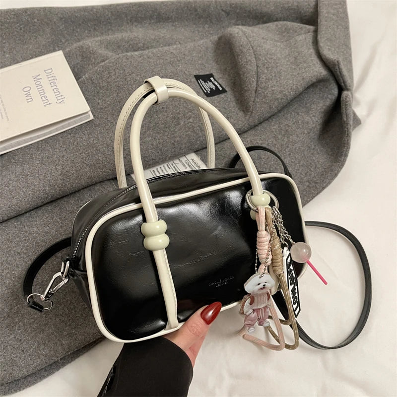 Moods Mini Square Top-Handle Bags Women Contrast Color Small Boston Shoulder Crossbody Bag Luxury