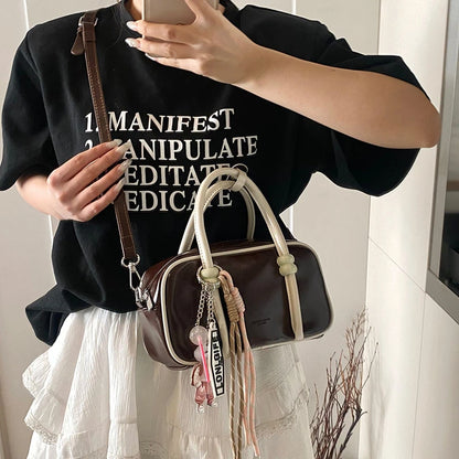 Moods Mini Square Top-Handle Bags Women Contrast Color Small Boston Shoulder Crossbody Bag Luxury