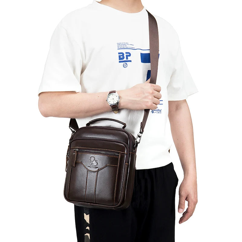 Men's Genuine Cowhide Leather Crossbody Shoulder Bag