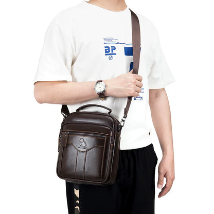 Men's Genuine Cowhide Leather Crossbody Shoulder Bag