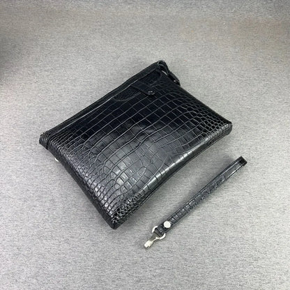 Crocodile Leather Men's Envelope Clutch Bag – Black Large Capacity