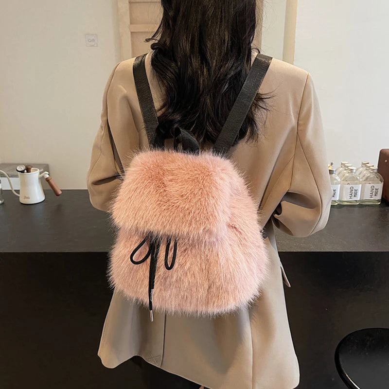Soft Plush Furry Mini Backpack for Women – Cozy Winter Shoulder Bag
