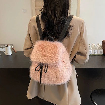 Soft Plush Furry Mini Backpack for Women – Cozy Winter Shoulder Bag