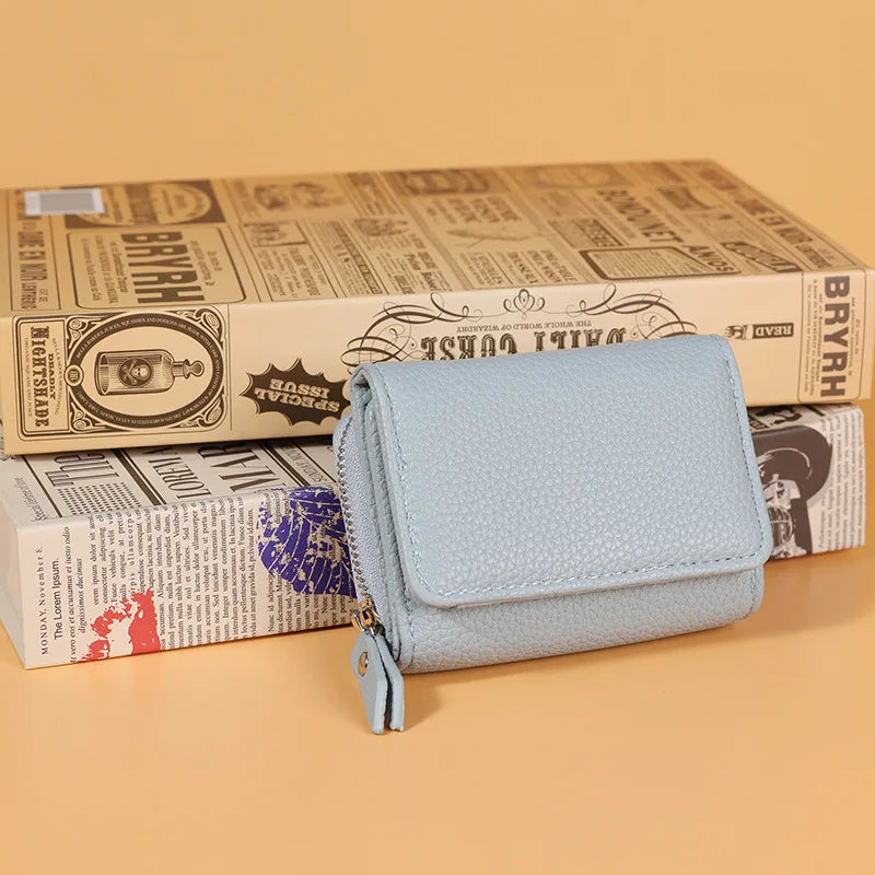PU Leather Short Wallet for Women – Lychee Texture Multi-Card Organizer
