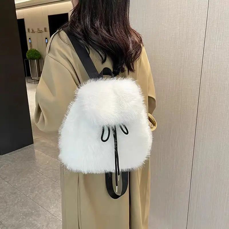 Soft Plush Furry Mini Backpack for Women – Cozy Winter Shoulder Bag
