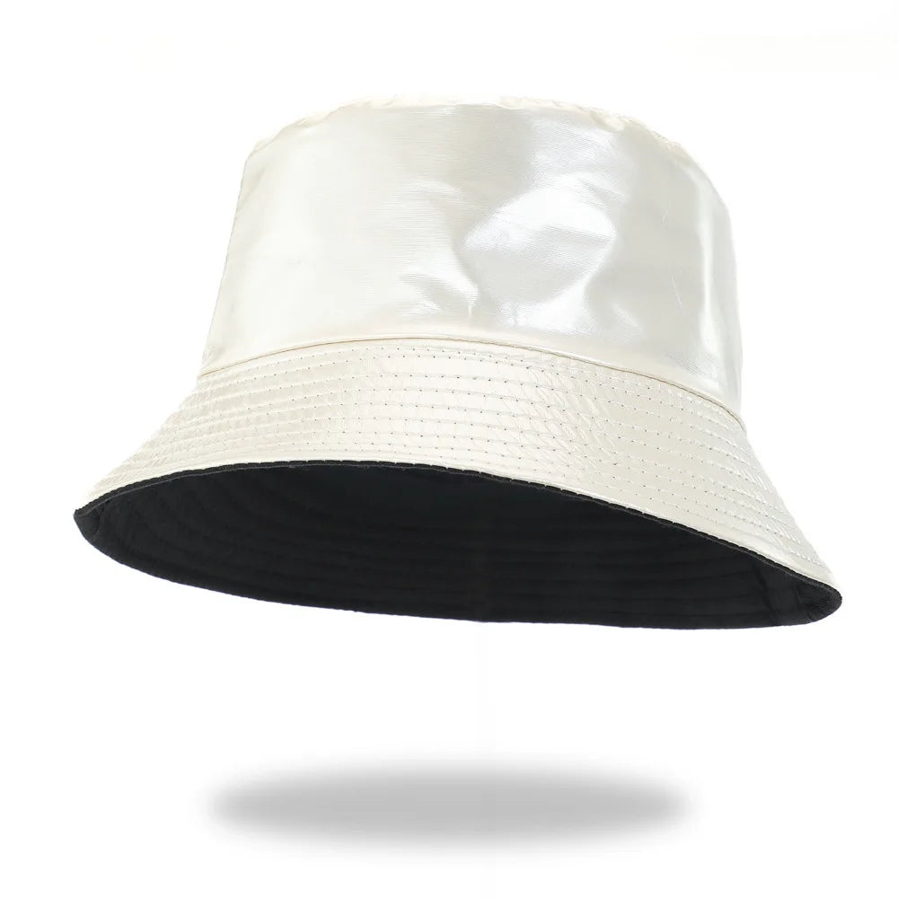 Reversible Faux Leather Bucket Hat for Women – Waterproof PU