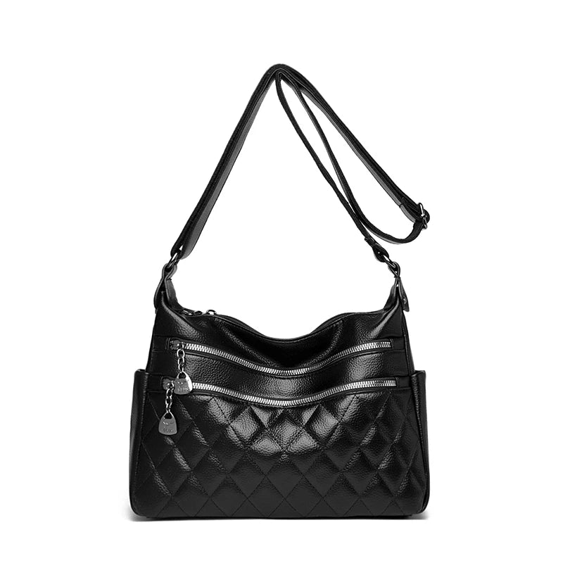 Quilted Leather Crossbody Bag for Women – Large Capacity Shoulder Bag