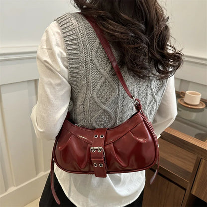 Y2K Buckle Shoulder Bag PU Leather Crossbody for Women