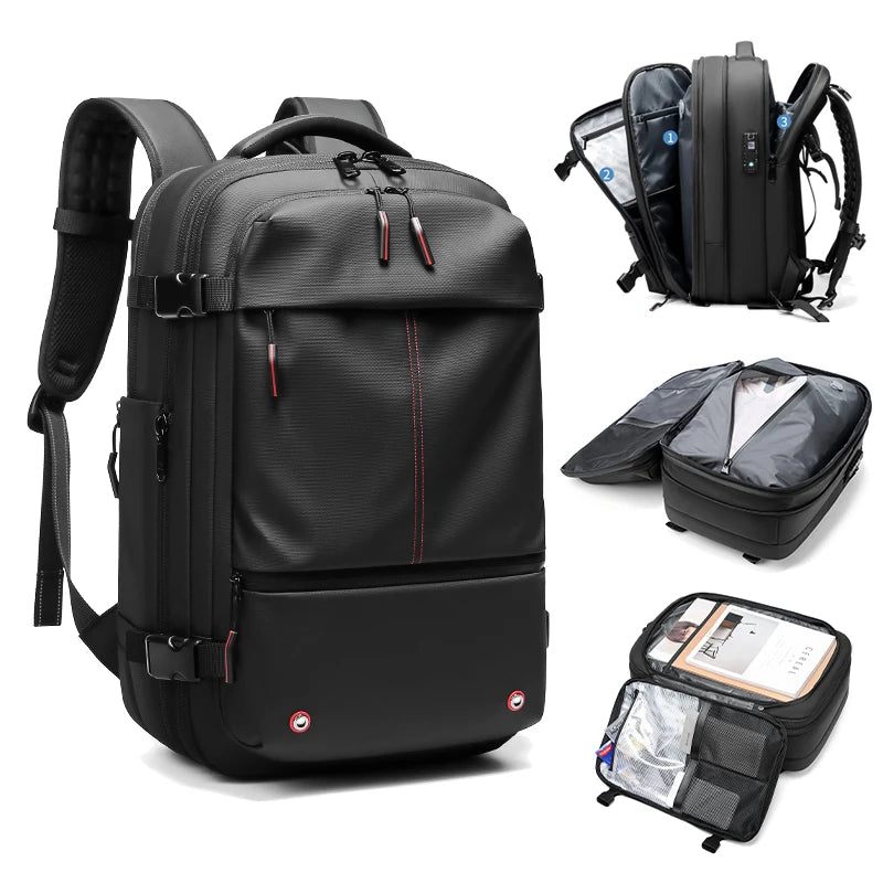 Vacuum Compression Backpack – 17" Laptop, Expandable, Men's Travel