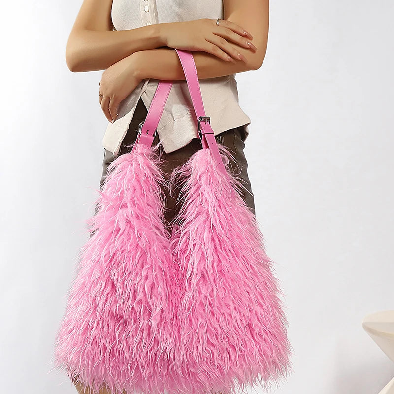Fluffy Faux Fur Tote Bag – Large Capacity Shoulder Bag for Women