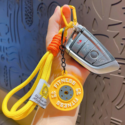 Fitness Weight Plate Keychain with Braided Wrist Lanyard