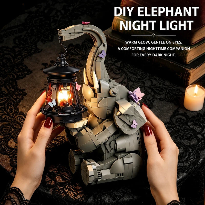 Elephant Lamp Building Blocks Set with LED Night Light Lantern