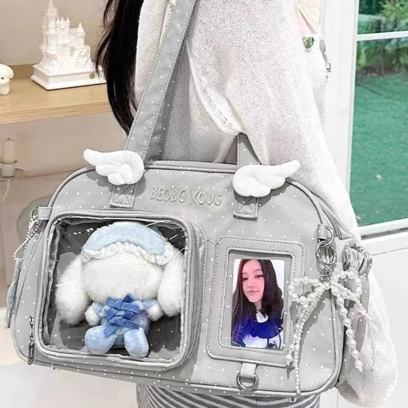 Kawaii Itabag Polka Dot Crossbody Bag with Clear Pin Display Window
