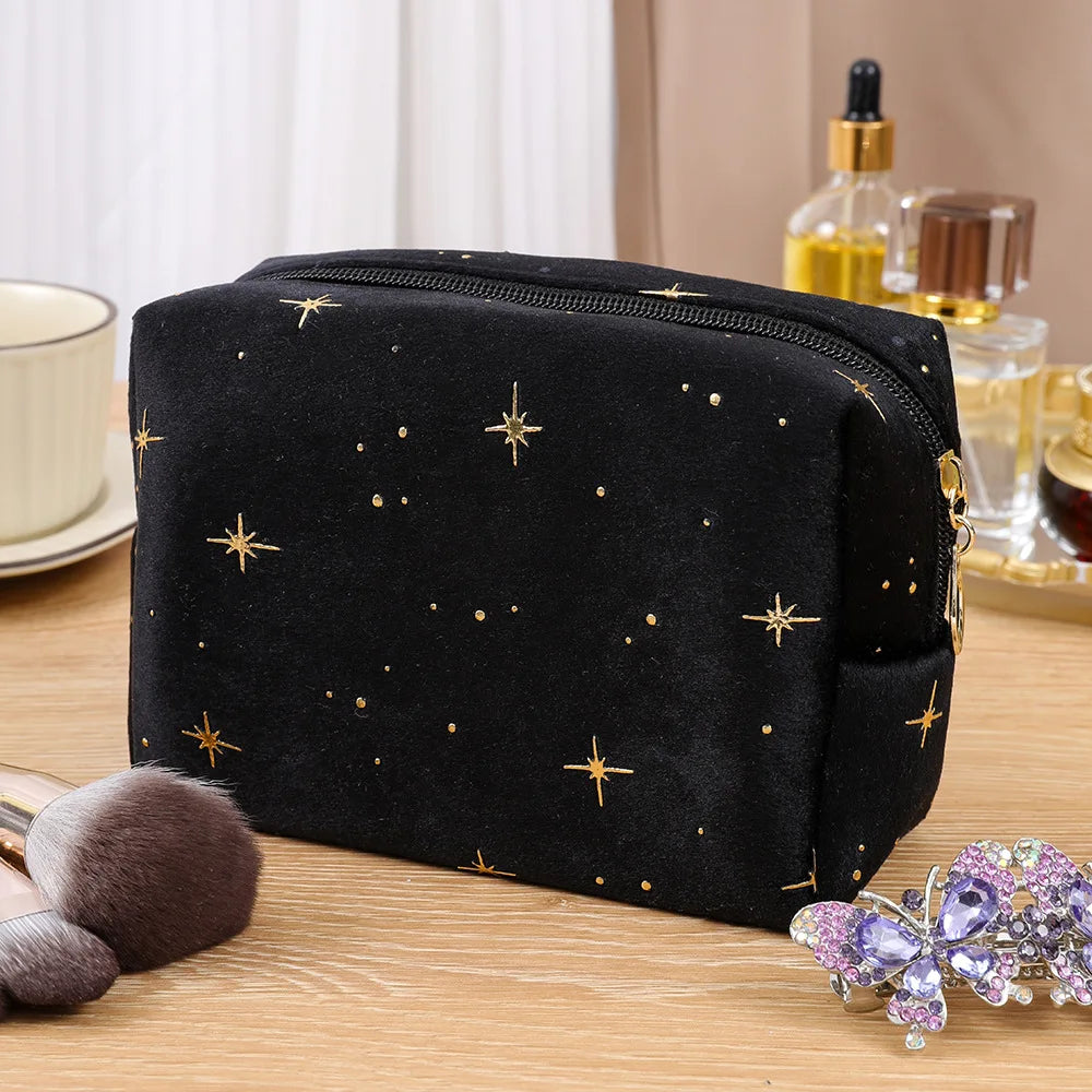 Velvet Makeup Bag with Star Pattern – Travel Cosmetic Pouch