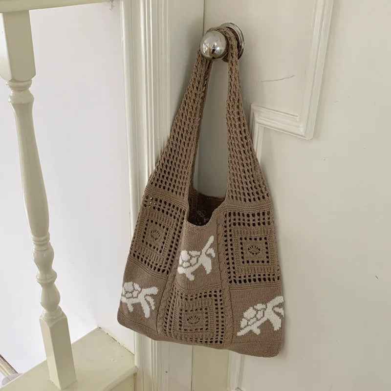 Knitted Hollow Crochet Tote Bag – Women's Beach & Shoulder Bag