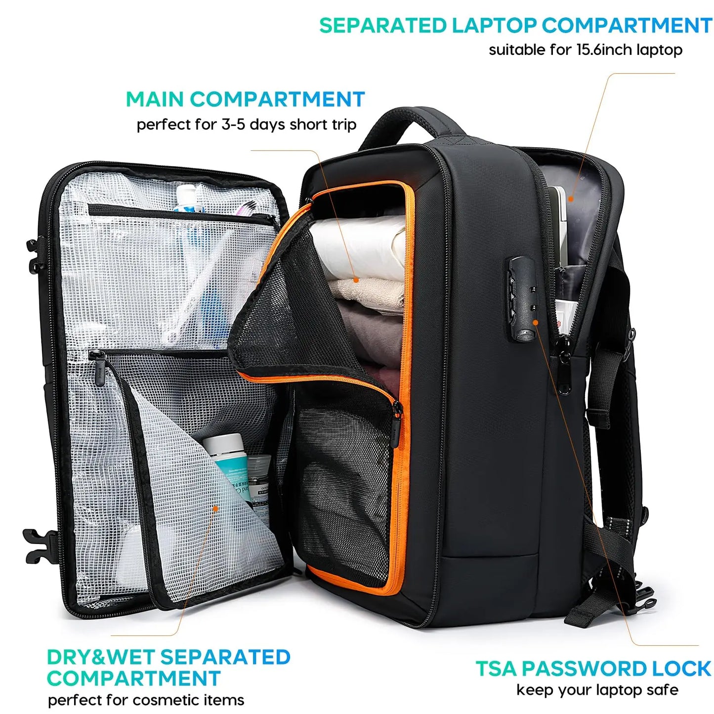 Bange Anti-Theft Travel Backpack with Wet Dry Separation – Fits 15.6" Laptop