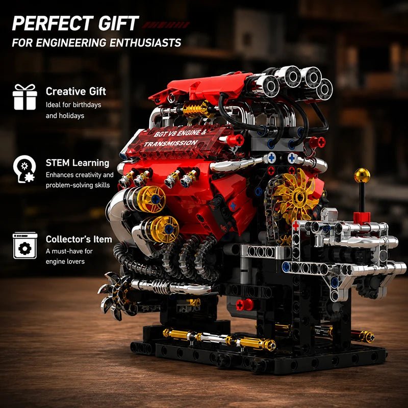 V8 Engine Building Blocks Set – 812+ Pcs Motorized Model Kit