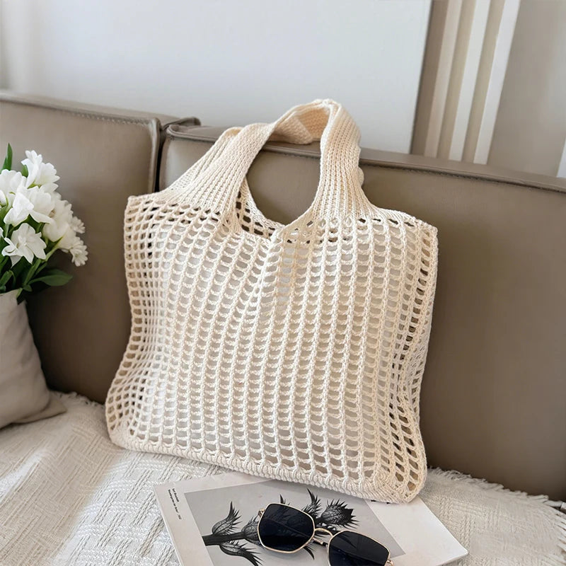 Crochet Tote Bag for Women – Large Hollow Knit Beach Shopper