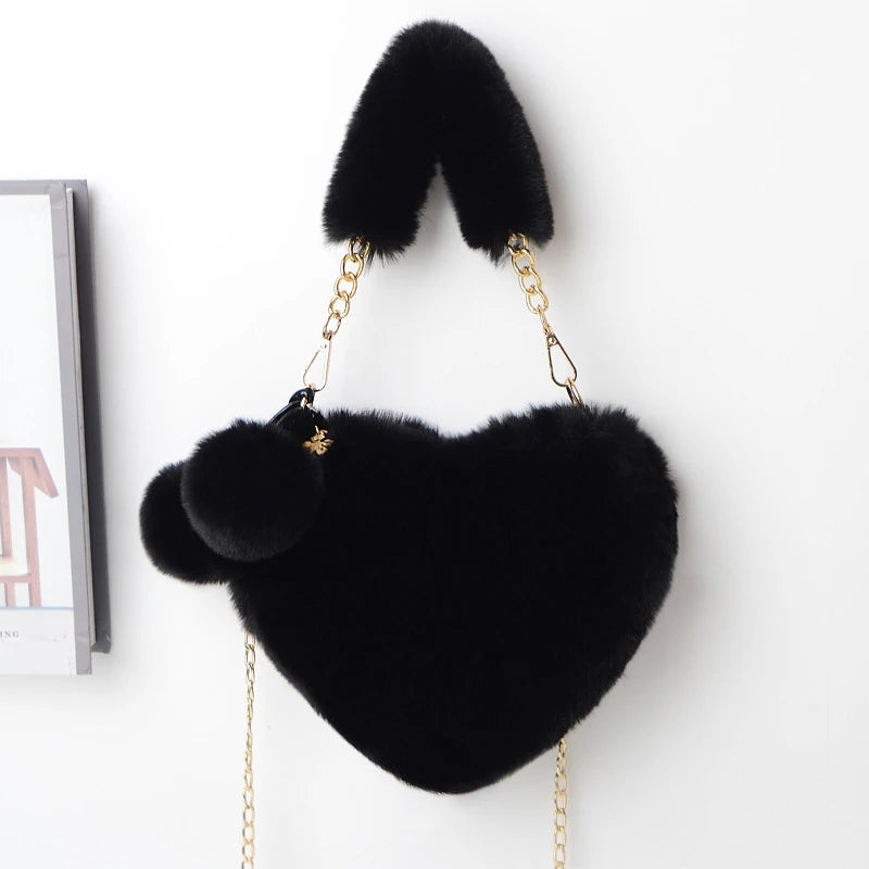 Heart-Shaped Plush Purse – Fluffy Crossbody Bag, Multiple Styles