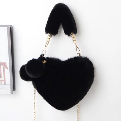 Heart-Shaped Plush Purse – Fluffy Crossbody Bag, Multiple Styles