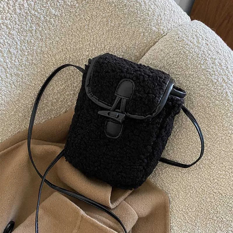 Faux Fur Plush Phone Bag – Women's Mini Crossbody Purse