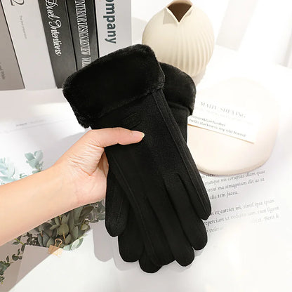 Women's Fuzzy Trim Winter Gloves – Touchscreen Warm Mittens