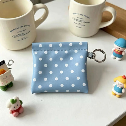 Polka Dot Coin Purse with Key Ring – Mini Snap Closure Pouch