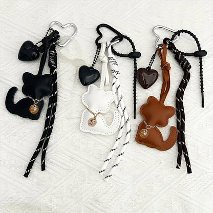 Cat Keychain – Cute Leather Cat & Heart Bag Charm with Tassel