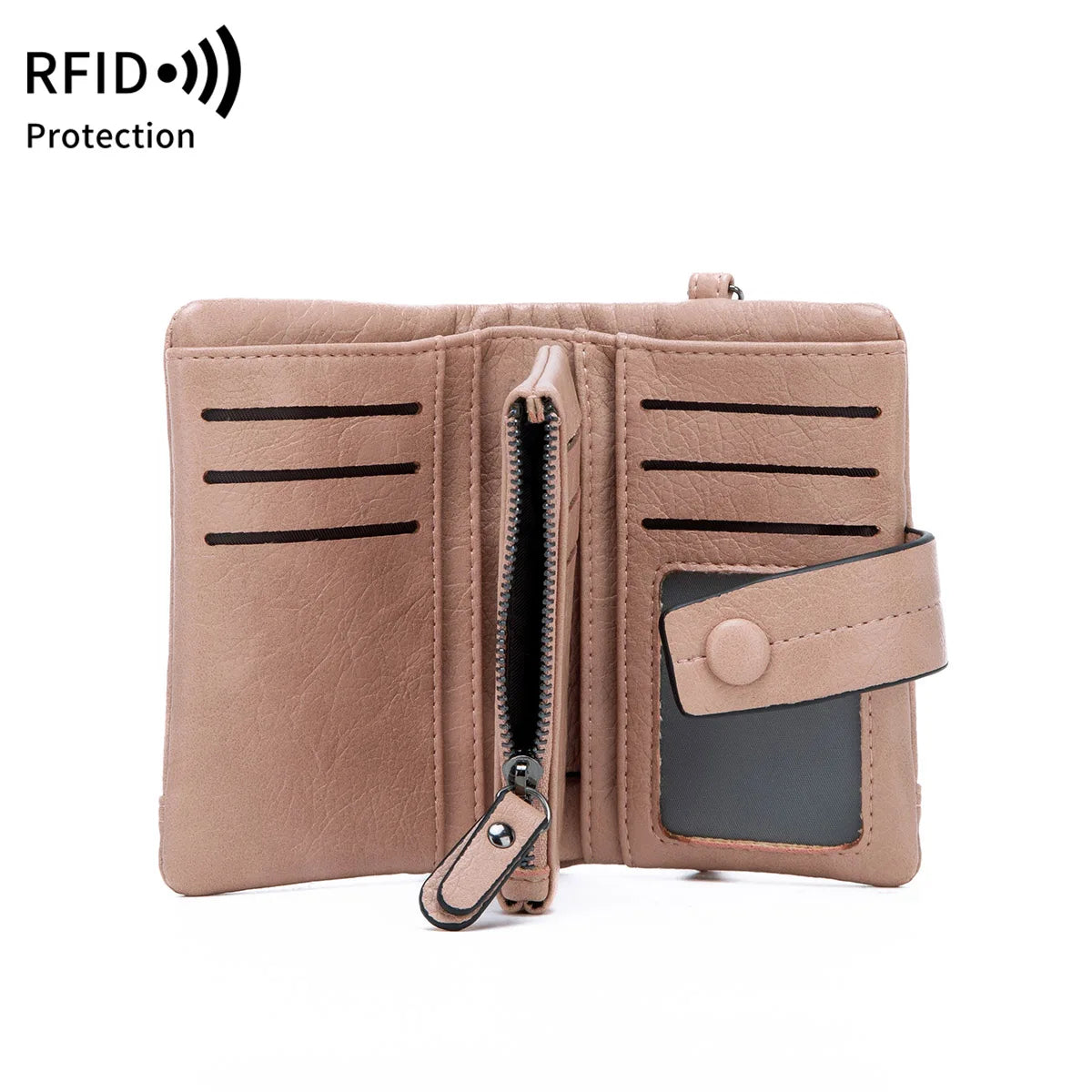 RFID Blocking Women's Short Wallet – Large Capacity with Wristlet