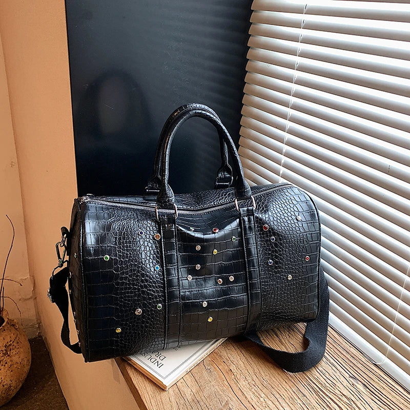 Moods Alligator Grain Big Duffel Bags Women Luxury Designer Handbags Diamond Decor Large Capacity