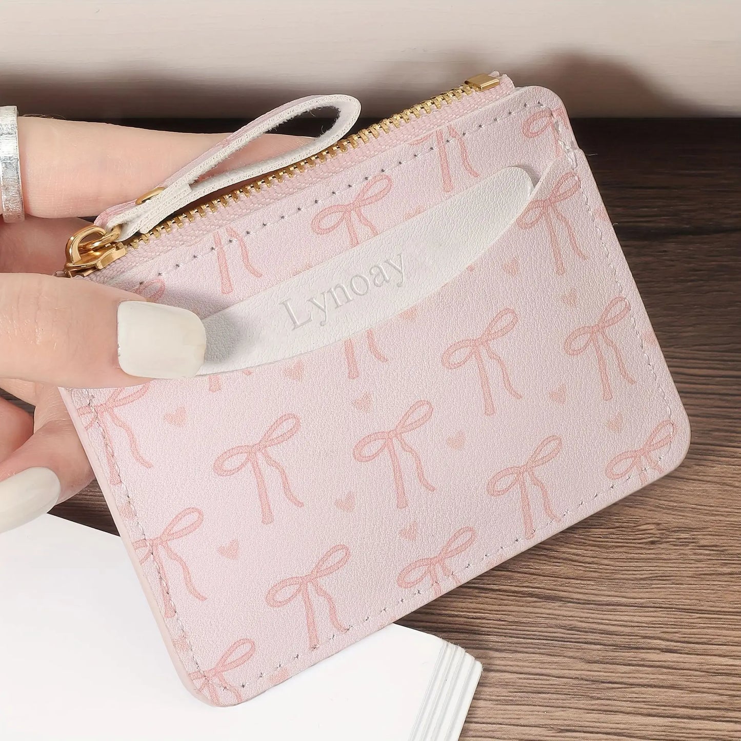 Cute Bow PVC Card Holder & Coin Purse for Women – Slim Zip Wallet