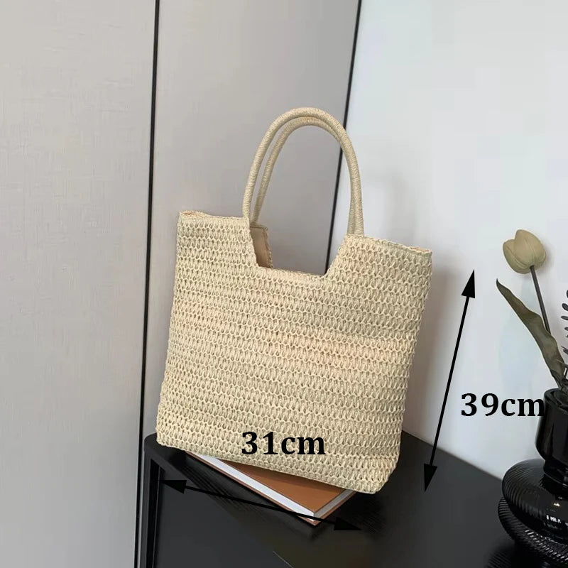 Handmade Straw Woven Round Beach Tote Bag