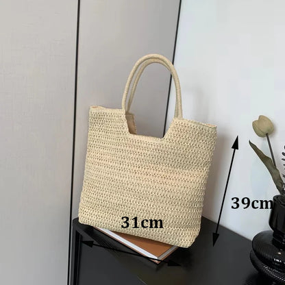 Handmade Straw Woven Round Beach Tote Bag