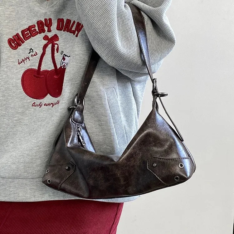 Y2K Retro PU Leather Underarm Bag – Vintage Shoulder Bag for Women