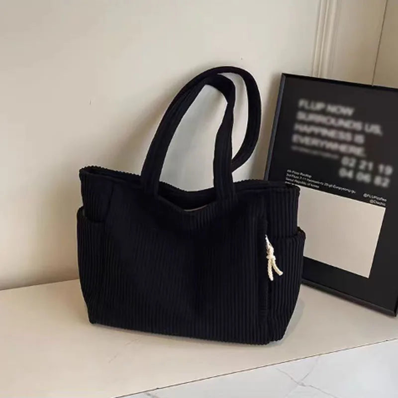 Corduroy Tote Bag for Women – Large Capacity Shoulder Handbag