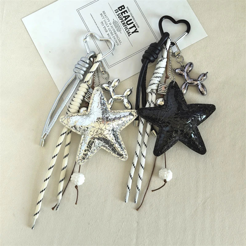 Y2K Star Keychain & Bag Charm – Leather Rope Pendant Keyring