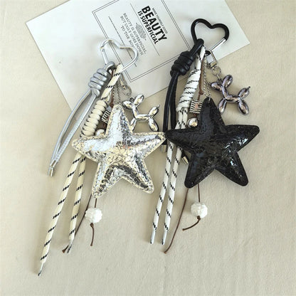 Y2K Star Keychain & Bag Charm – Leather Rope Pendant Keyring