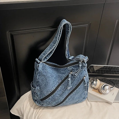 Winter Shoulder Bag Large Capacity Denim Storage Korean Style Comfortable Versatile Texture