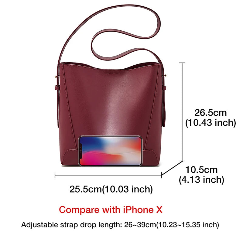 Foxer Women S Bucket Bag Split Leather Large Capacity Tote Female Crossbody Commuter Shoulder
