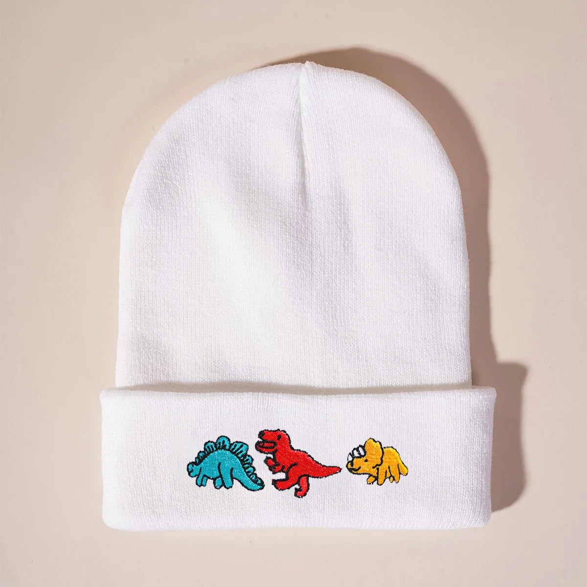 Dinosaur Embroidery Beanie Hat – Warm Knit Cap for Men & Women