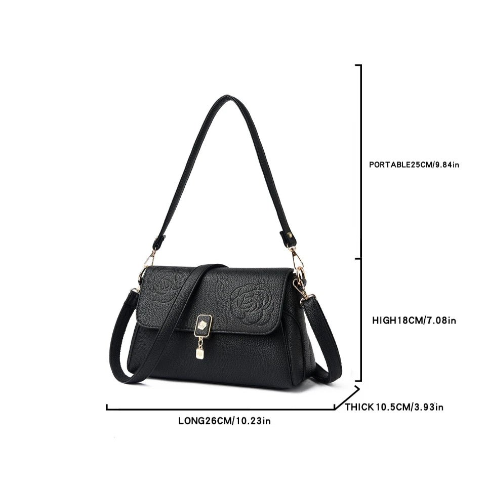 Floral Embossed Leather Crossbody Bag for Women – Shoulder Handbag